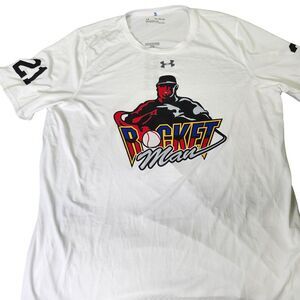 Rocket Man Graphic T-Shirt 2XL White Under Armour‎ Loose Fit HeatGear